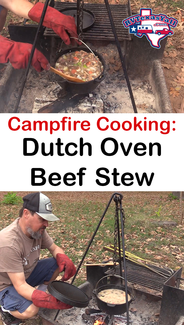 4 hour slow cooked beef stew in cast iron Dutch oven using a wood/charcoal  burning rocket stove : r/CampingGear